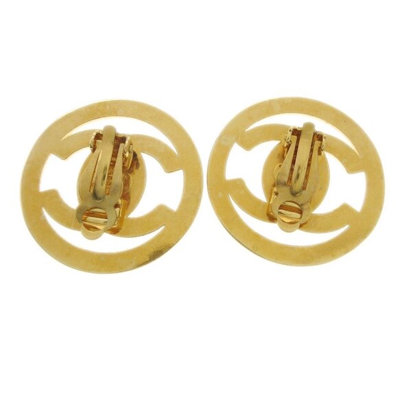 Chanel Turnlock Round Earrings Clip-On Gold 97P - Picture 2 of 4